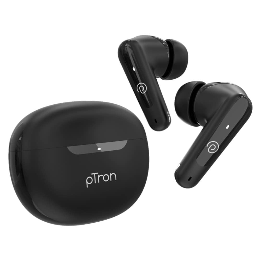pTron Bassbuds Joy In-Ear TWS Earbuds with Stereo Sound, 34 Hrs Playtime, Stereo Calls, Bluetooth v5.3 Headphones with Quick Pairing, Touch Control, Voice Assistant, Type C Charging & IPX4 Water Resistant (Black)