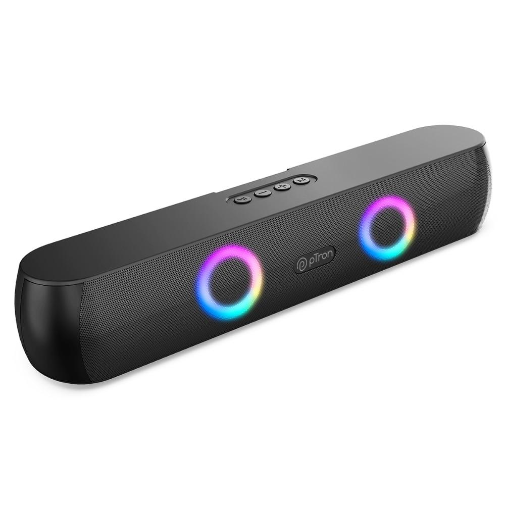 pTron Funk Wave v1 16 W Bluetooth Soundbar Speaker, Stereo Sound, RGB Lights, Metal Grill, Soundbar for Phone/TV/Laptop/Tablets, BT v5.3/Aux/TF Card/USB Playback & TWS Pairing (Black)