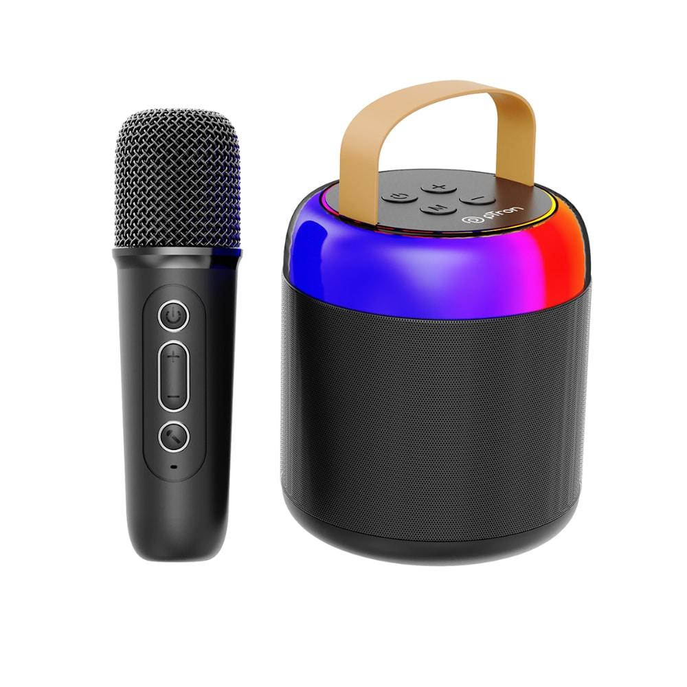 pTron Funk Mojo 16 W Mini Bluetooth Speaker with Wireless Karaoke Mic, 6 Hrs Playtime, Colorful RGB Lights, Funny Voice Effects, Multi-Play Modes BT v5.3/TF Card/Aux-in, Lightweight & Portable & Type-C Charging Port (Black)