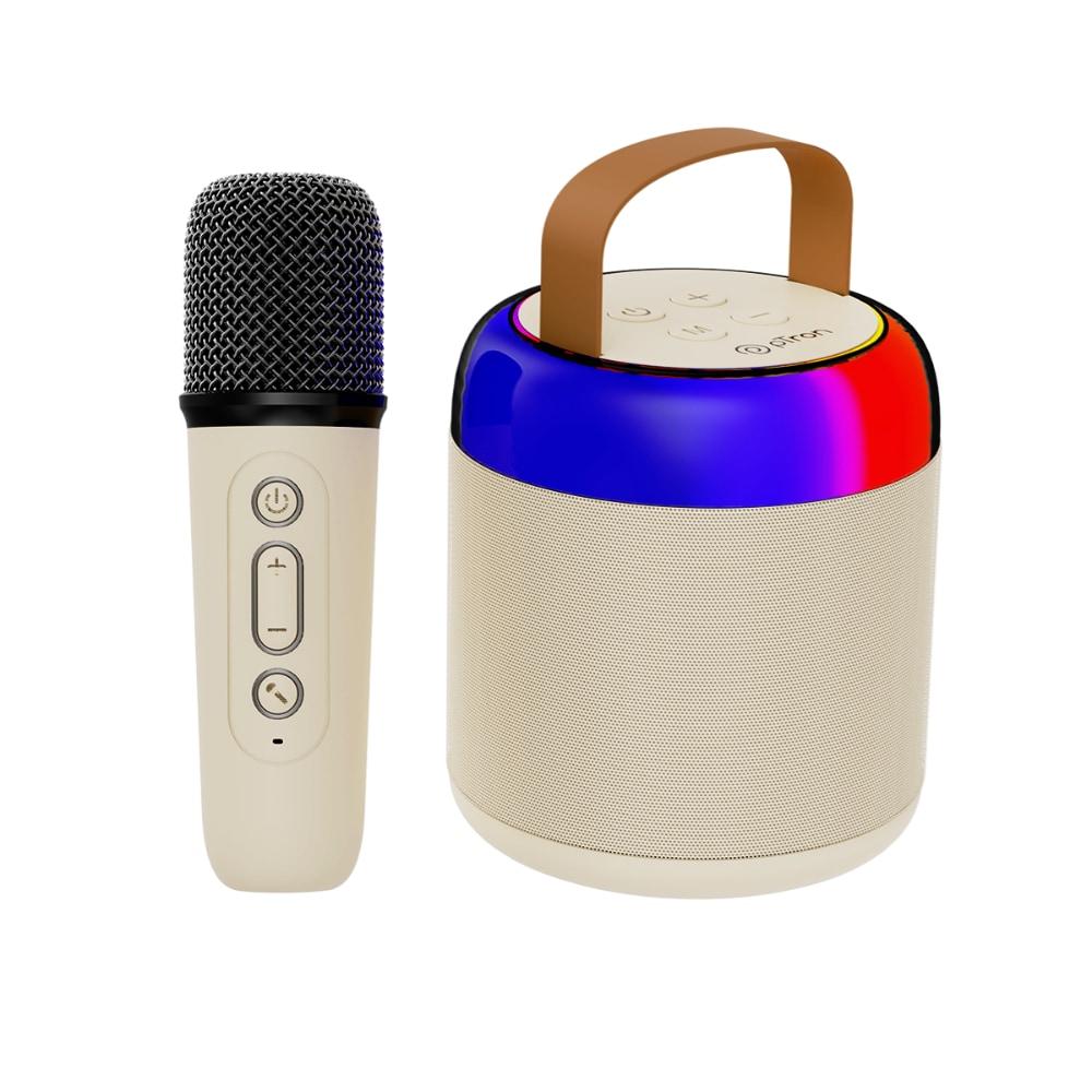 pTron Funk Mojo 16 W Mini Bluetooth Speaker with Wireless Karaoke Mic, 6 Hrs Playtime, Colorful RGB Lights, Funny Voice Effects, Multi-Play Modes BT v5.3/TF Card/Aux-out, Lightweight & Portable & Type-C Charging Port (Light Cream)