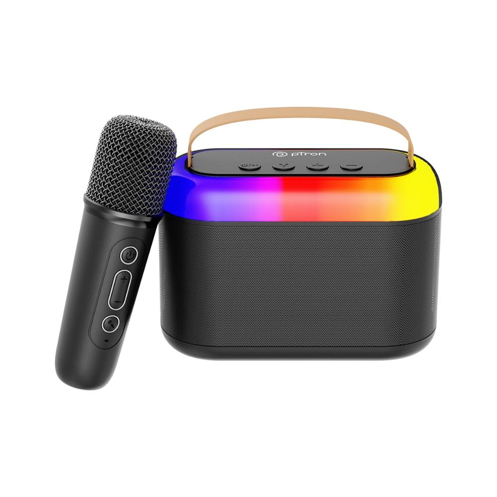 pTron Funk Duet Evo 20 W Bluetooth Speaker with Wireless Karaoke Mic, 6 Hrs Playtime, Vibrant RGB Lights, Funny Voice Effects, Multi-Play Modes BT v5.3/TF Card/Aux-in/USB & Type-C Charging Port (Black)