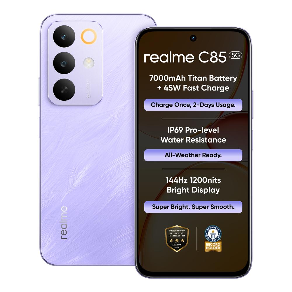 Realme C85 5G 128 GB, 4 GB RAM, Parrot Purple, Mobile Phone