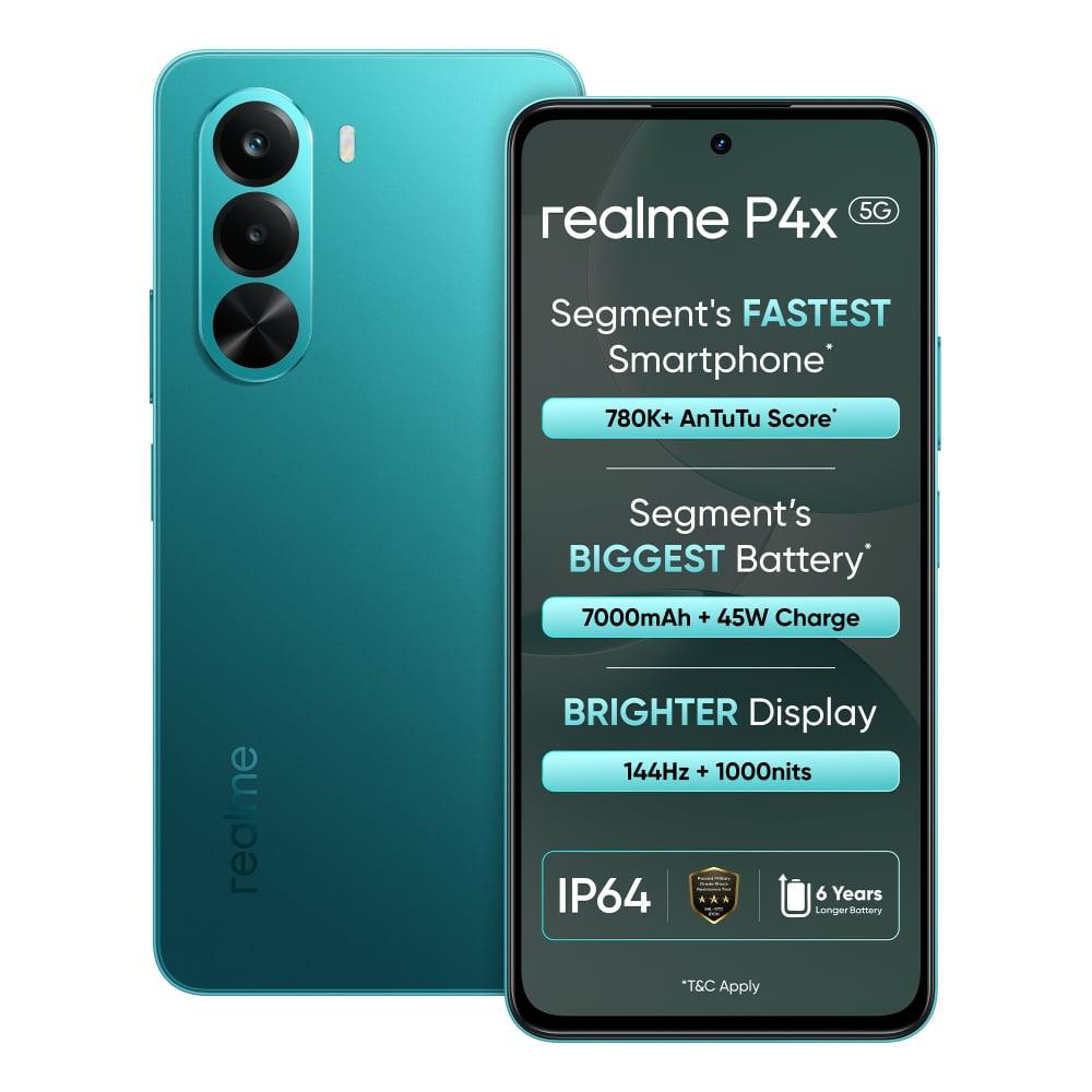Realme P4x 5G 128 GB, 6 GB RAM, Lake Green, Mobile Phone