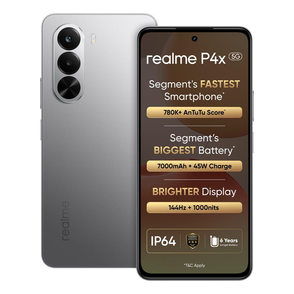 Realme P4x 5G 128 GB, 8 GB RAM, Matte Silver, Mobile Phone