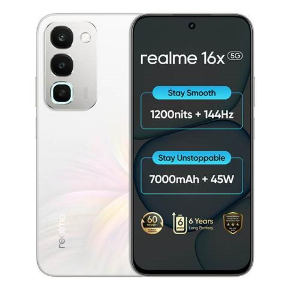 Realme 16X 5G 128 GB, 6 GB RAM, Glory White, Mobile Phone