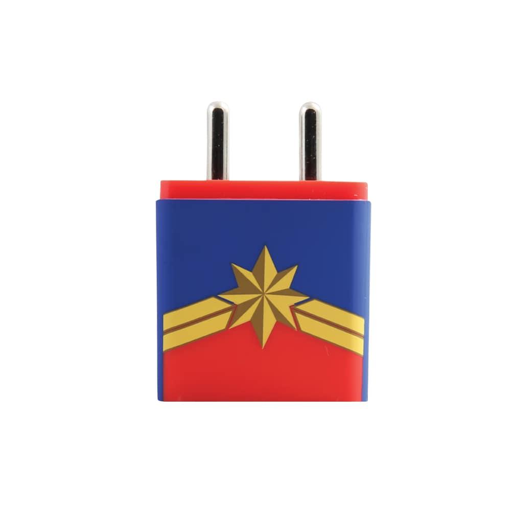 Reconnect Marvel Captain Marvel 2 USB ports 10 Watts Wall Charger, charged to 80 Percent in just 35 minutes, Supports Output 5V/2A, Scratch resistant, Quick charge, single USB output, Protection from Short Circuit, Over Voltage & Over Current