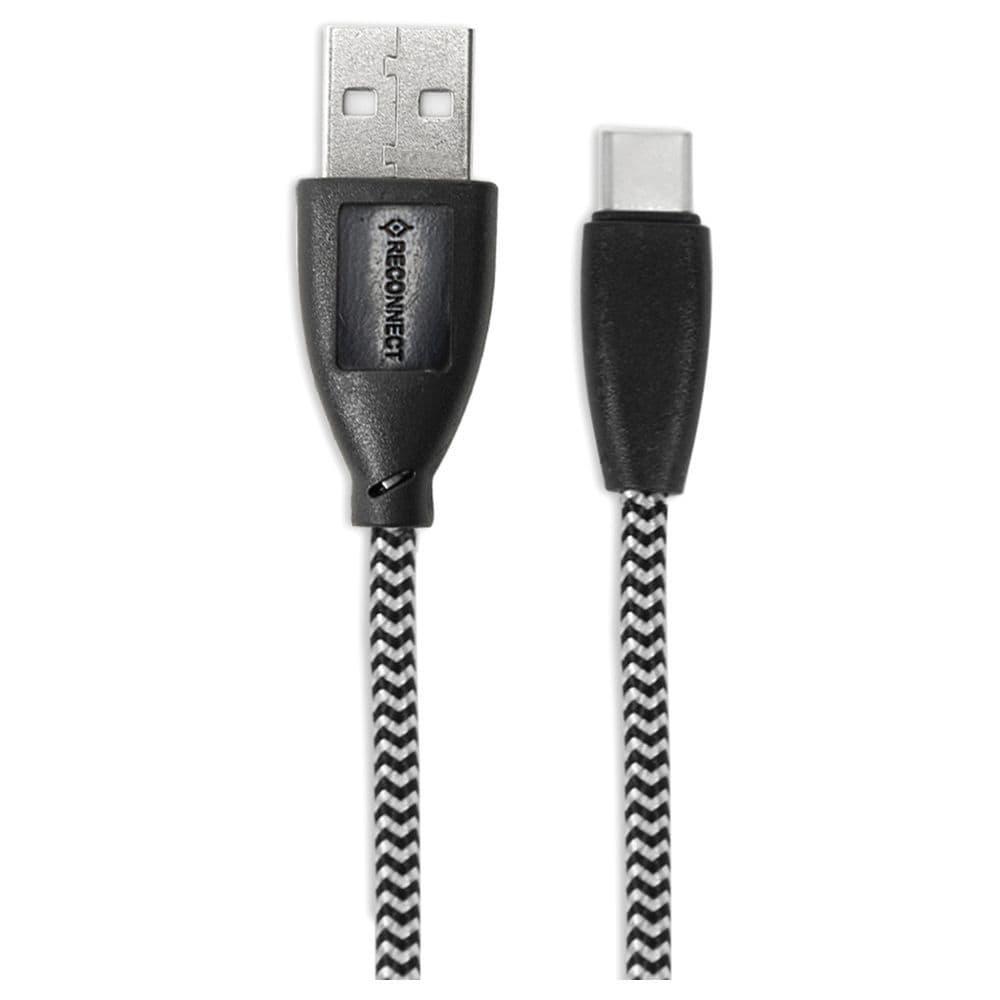 Reconnect USB-C Braided Cable, 480 Mbps Data Speed, 18 W, 3 A Fast Charging, 100 cm (1 m) Length, Premium Sturdy Design, Nylon Braiding, Compatible with USB-C Ports, Black, RATCB1003