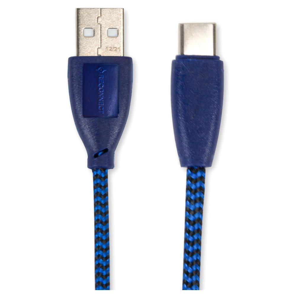 Reconnect RATCB1003 USB-C Braided Cable, 480 Mbps Data Speed, 18W, 3A Fast Charging, 100 cm (1 m) Length, Premium Sturdy Design, Nylon Braiding, Compatible with USB-C Ports, Made in India, Blue