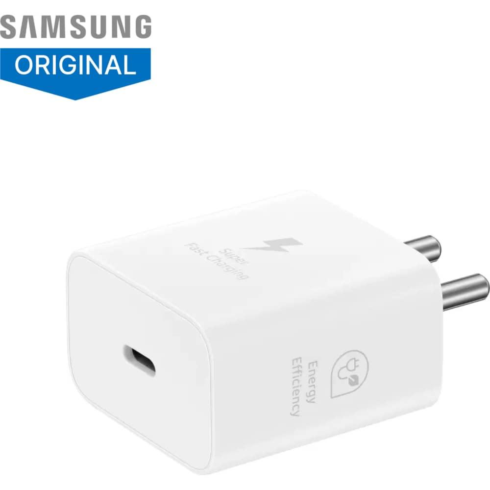 Samsung 25 W Adapter, Type-C, Fast Charging, Zero Standby Power Consumption, GAN Technology, Without Cable, White