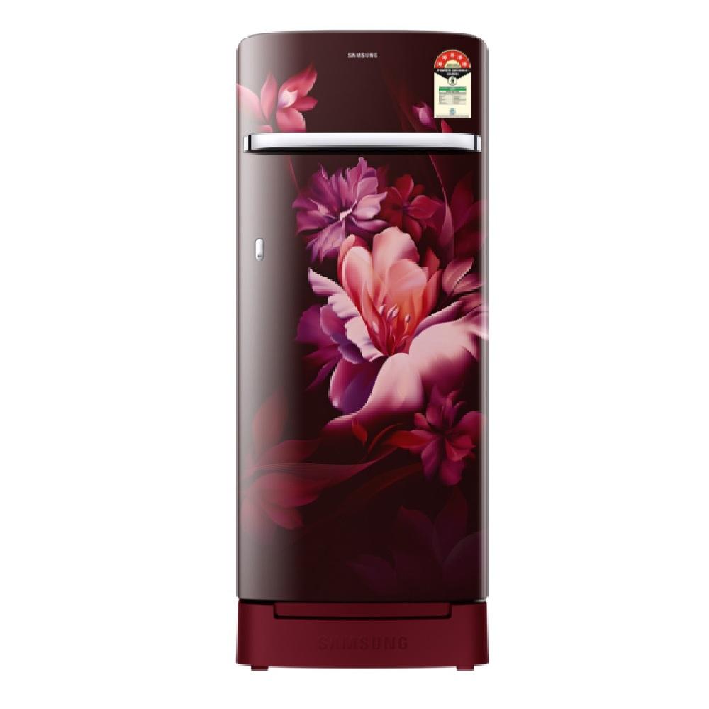 Samsung 215 L 5 Star Direct Cool Single Door Refrigerator, RR23H2H35RZ, Midnight Blossom Red, Base Stand , Garo Handle
