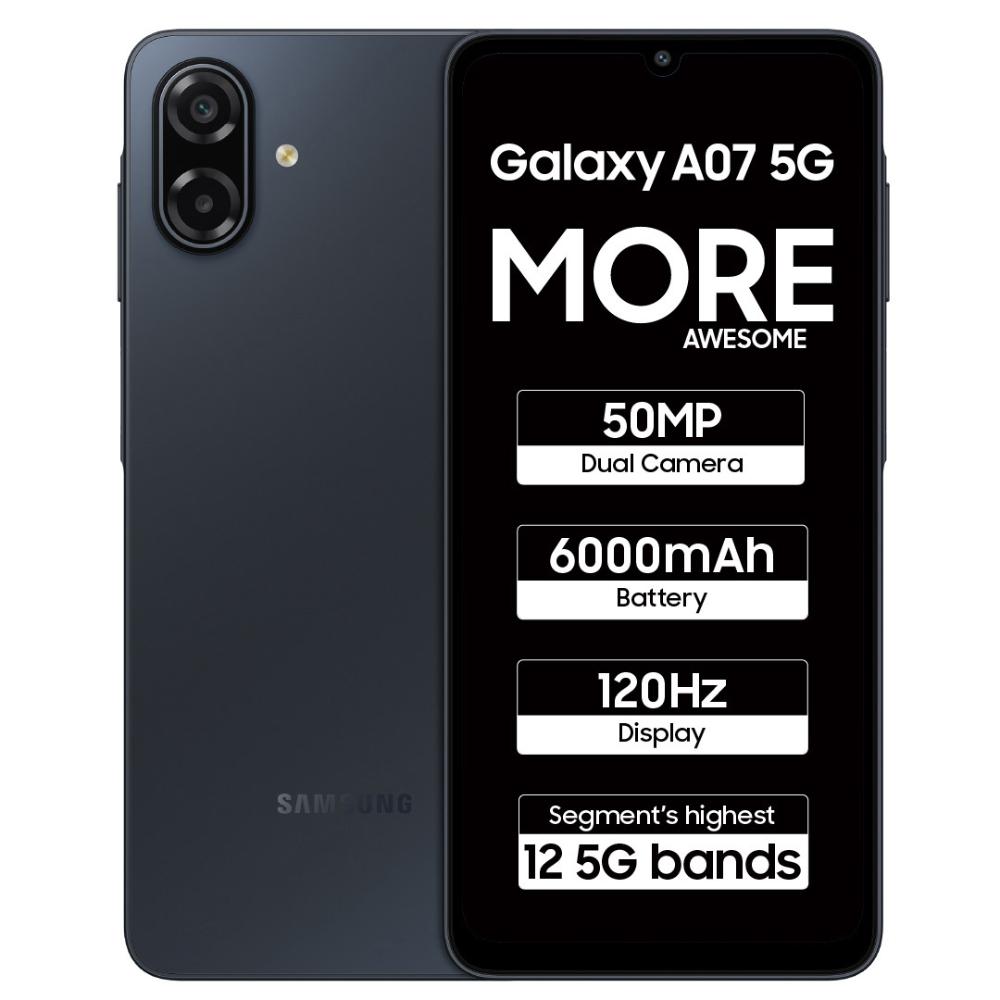 Samsung Galaxy A07 5G 128 GB, 6 GB RAM, Black, Mobile Phone