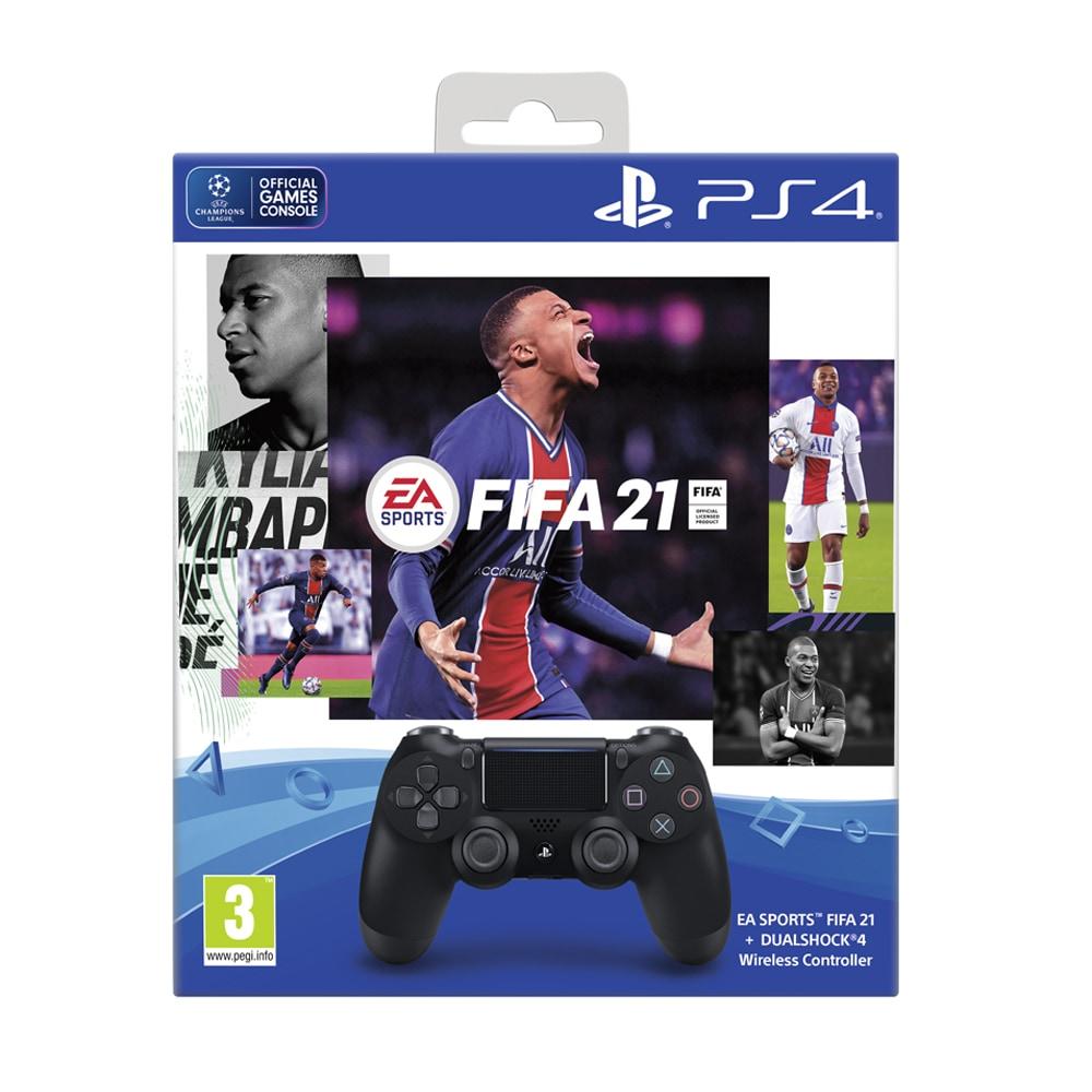Sony PS4 Dualshock4 Wireless Controller Black + EA SPORTS FIFA 21 - CD inside Box