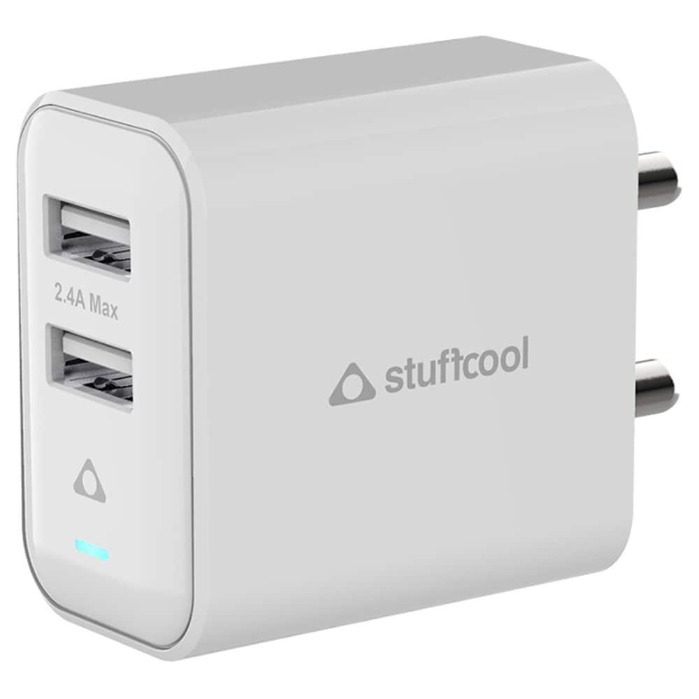Stuffcool 2.4 Amp Fast Charging USB Charger with USB Type-C Cable, Dual USB Port, Auto Detect Smart IC, 150 cm (1 m) Length, Compatible with all USB Type-C port phones and tablet, White