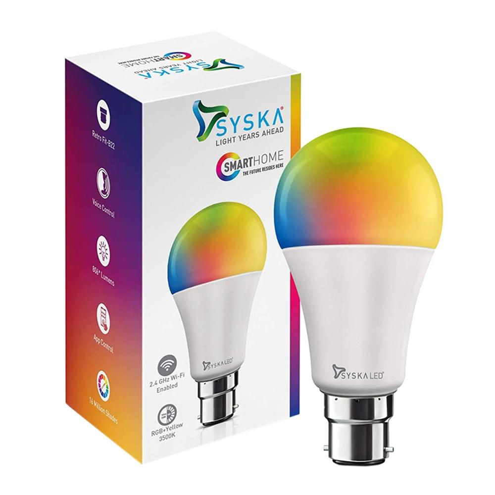 Syska 9 Watt B-22 Wi-Fi Enabled Smart LED Bulb (16 Million Colors with Warm White/Neutral White/ Natural White) (Compatible with Alexa & Google Assistant) (SSK-SMW-9W-5C