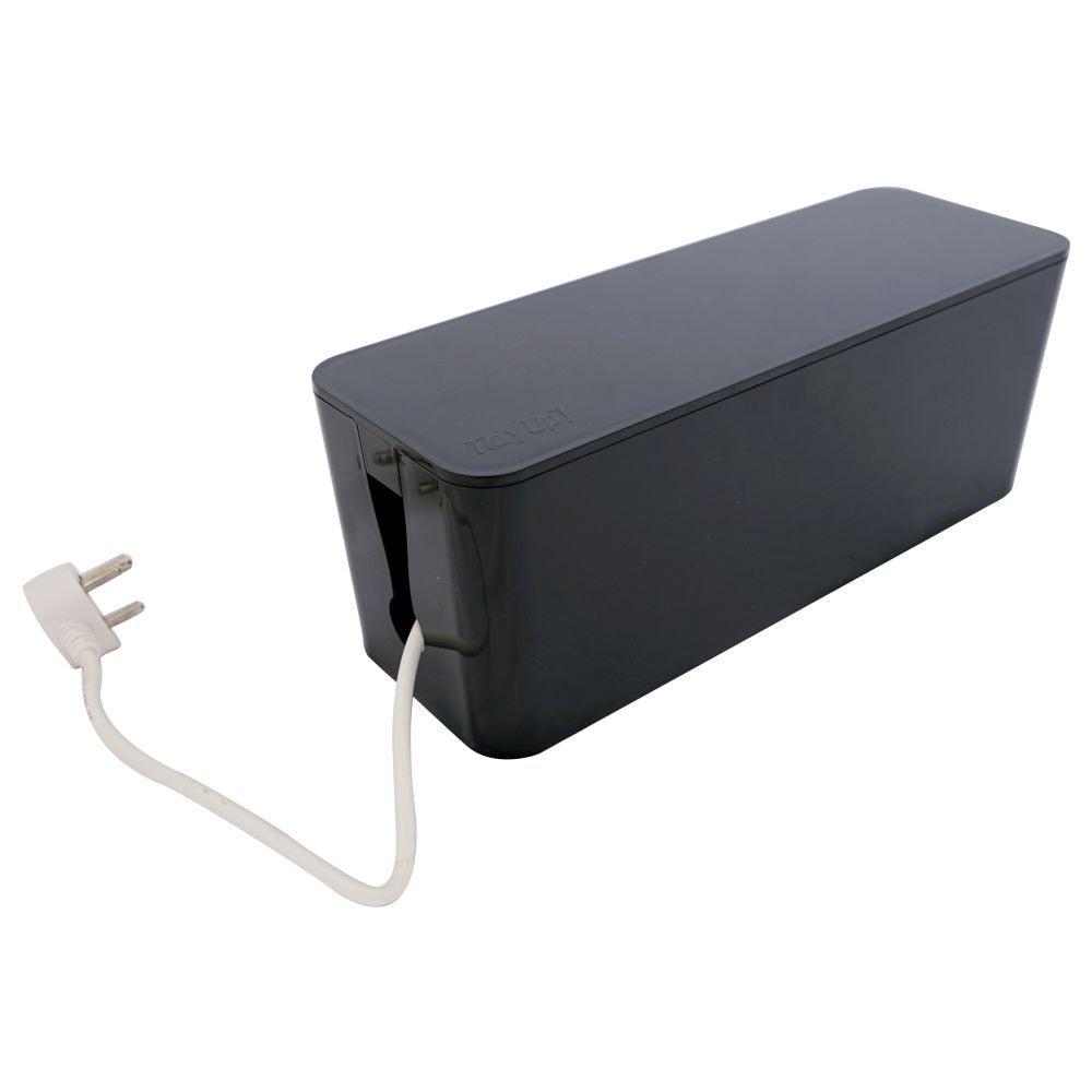 Tidy Up! Wire Bin with Spike Buster/Power Strip/Surge Protector, Black