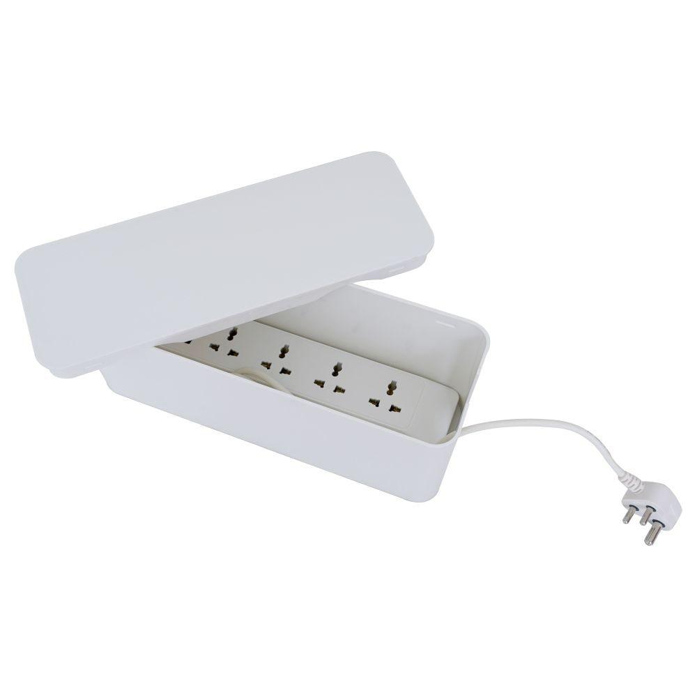 Tidy Up! Wire Bin with Spike Buster/Power Strip/Surge Protector, White