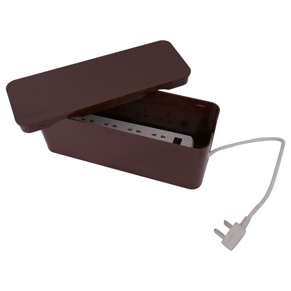 Tidy Up! Wire Bin with Spike Buster/Power Strip/Surge Protector, Brown