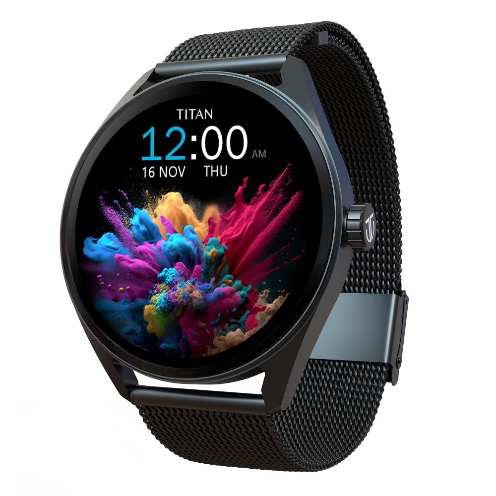 Titan Crest Premium Metal Smartwatch with 3.63 cm (1.43 inch) AMOLED Display, BT Calling, AI Voice Assistant, 100+ Sports Modes & IP68 Water Resistance (Black Mesh)