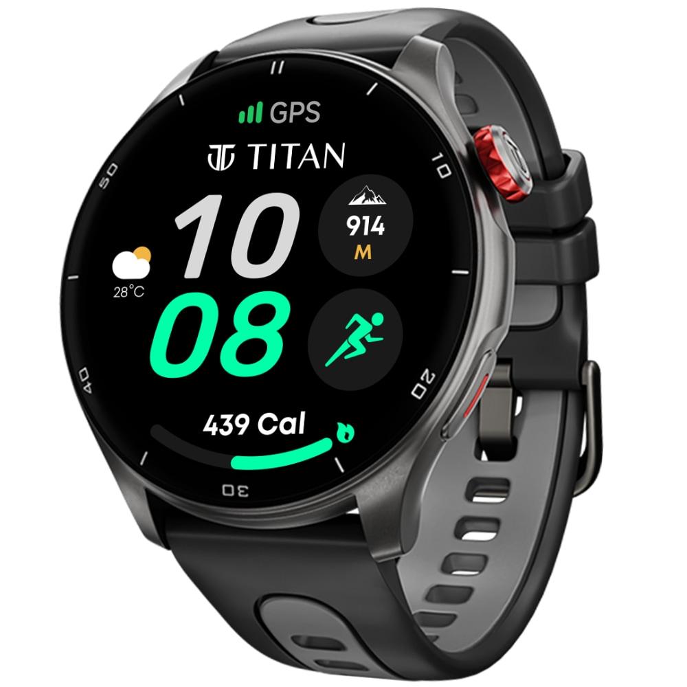 Titan Celestor Smartwatch with Advanced GPS, Altimeter, Barometer & Compass, 3.6 CM AMOLED Display with AOD, Piezoelectric Functional Crown, Single Sync BT Calling Black Eclipse (Black)
