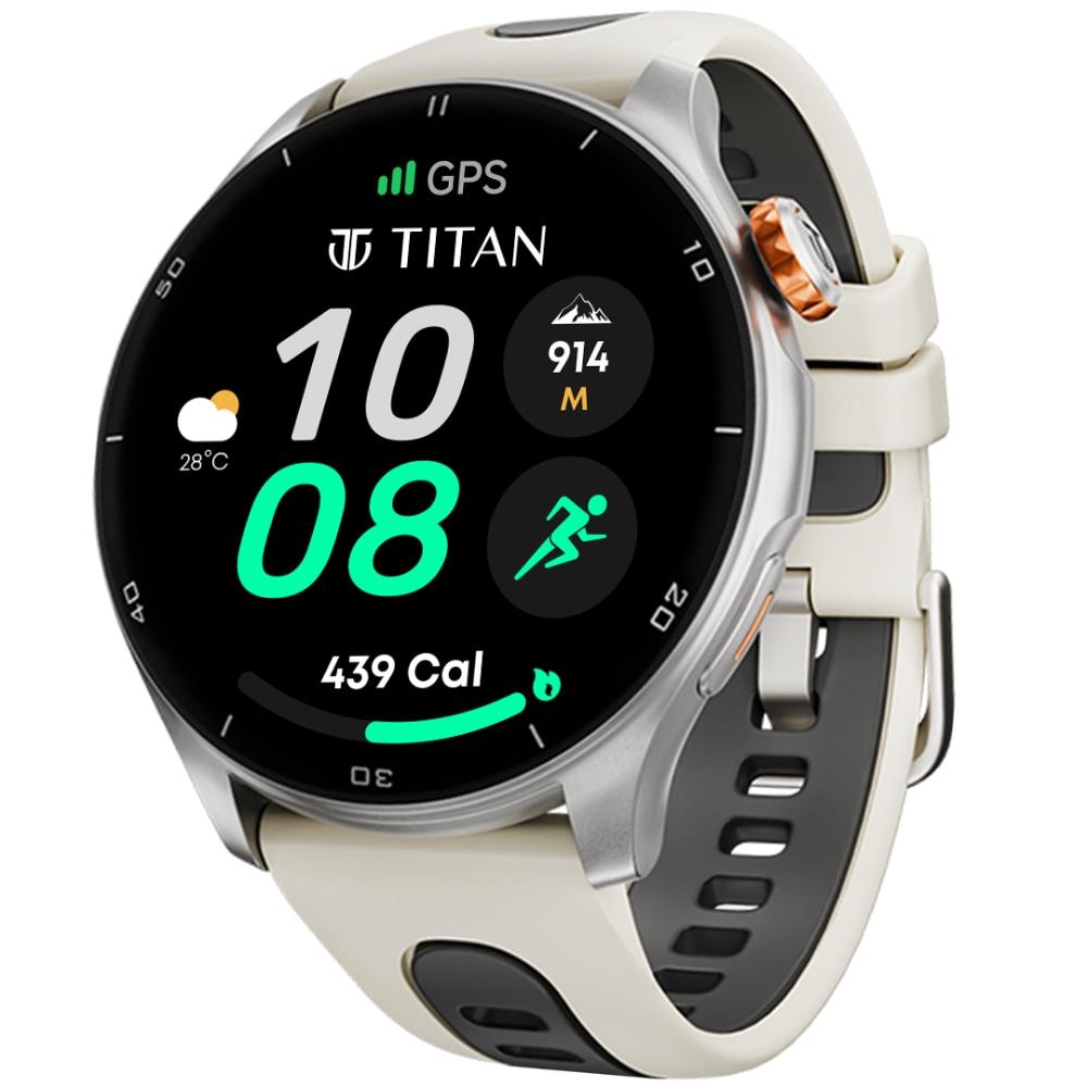 Titan Celestor Smartwatch with Advanced GPS, Altimeter, Barometer & Compass, 3.6 CM AMOLED Display with AOD, Piezoelectric Functional Crown, Single Sync BT Calling Black Eclipse (Titanium)