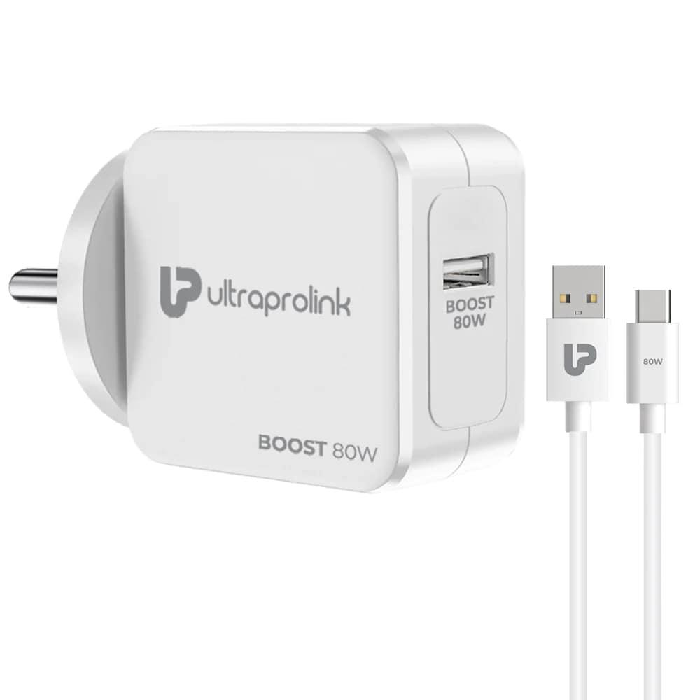 UltraProlink UM1136 Boost 80W Fast Charger for One Plus, Oppo, Realme, Xiaomi, Moto, White