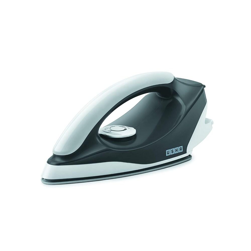 Usha Aurora, 1000 Watts, Dry Iron, Five Frabic Settings, Multi Colored LED Tail Light, Weilburger Non-Stick Soleplate, Shockproof Body, Black