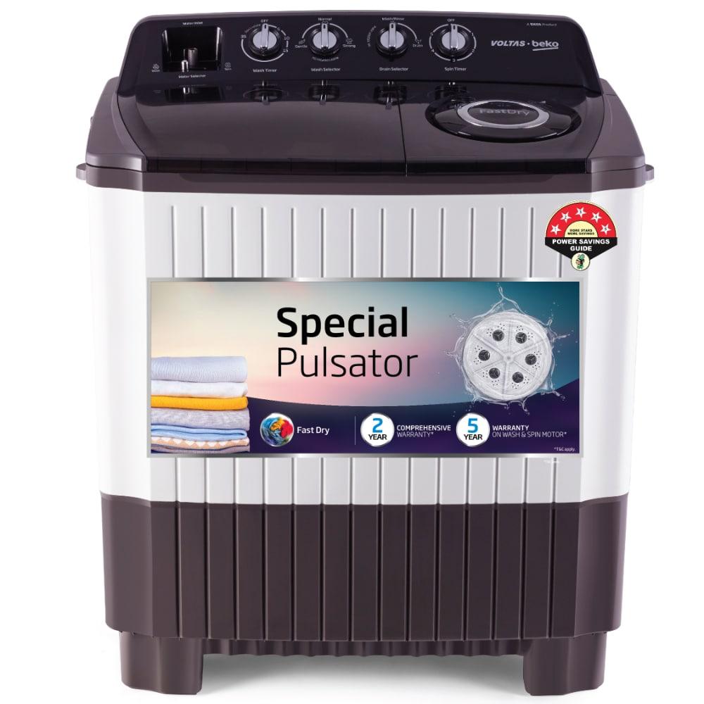 Voltas Beko 9 kg Semi Automatic, Special Pulsator Wash, Dual Waterfall, 2 Cassette filter, Grey, 5 Star (WTT90UCAGRS)