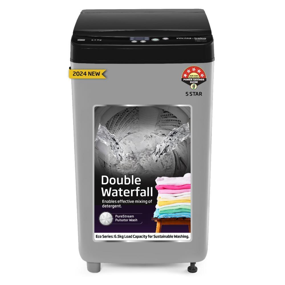Voltas Beko 6.5 kg Top Load, 700 RPM, Double Water Fall, 4 Wash Program, Wing Pulsator, Lint Filter, Grey, 5 Star (WTL6504UEA)