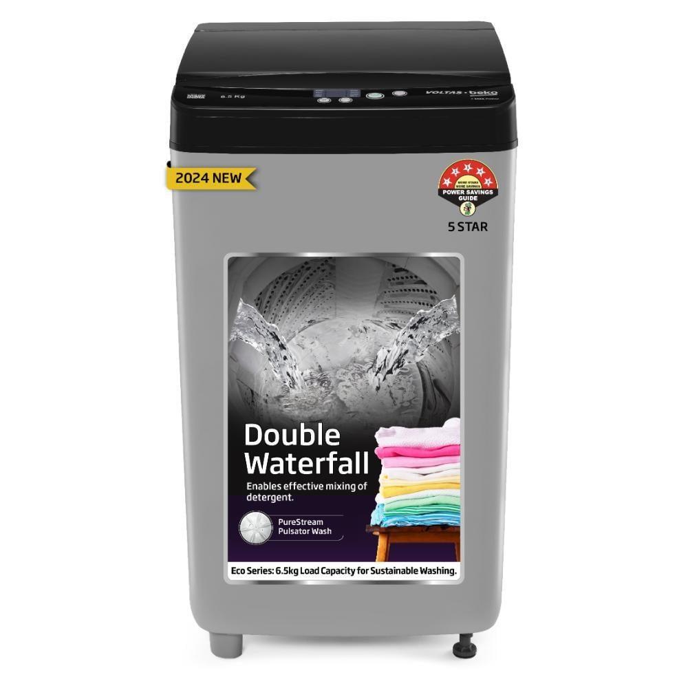 Voltas Beko 6.5 kg Top Load, 700 RPM, Double Water Fall, 4 Wash Program, Wing Pulsator, Lint Filter, Grey, 5 Star (WTL6504UEA)