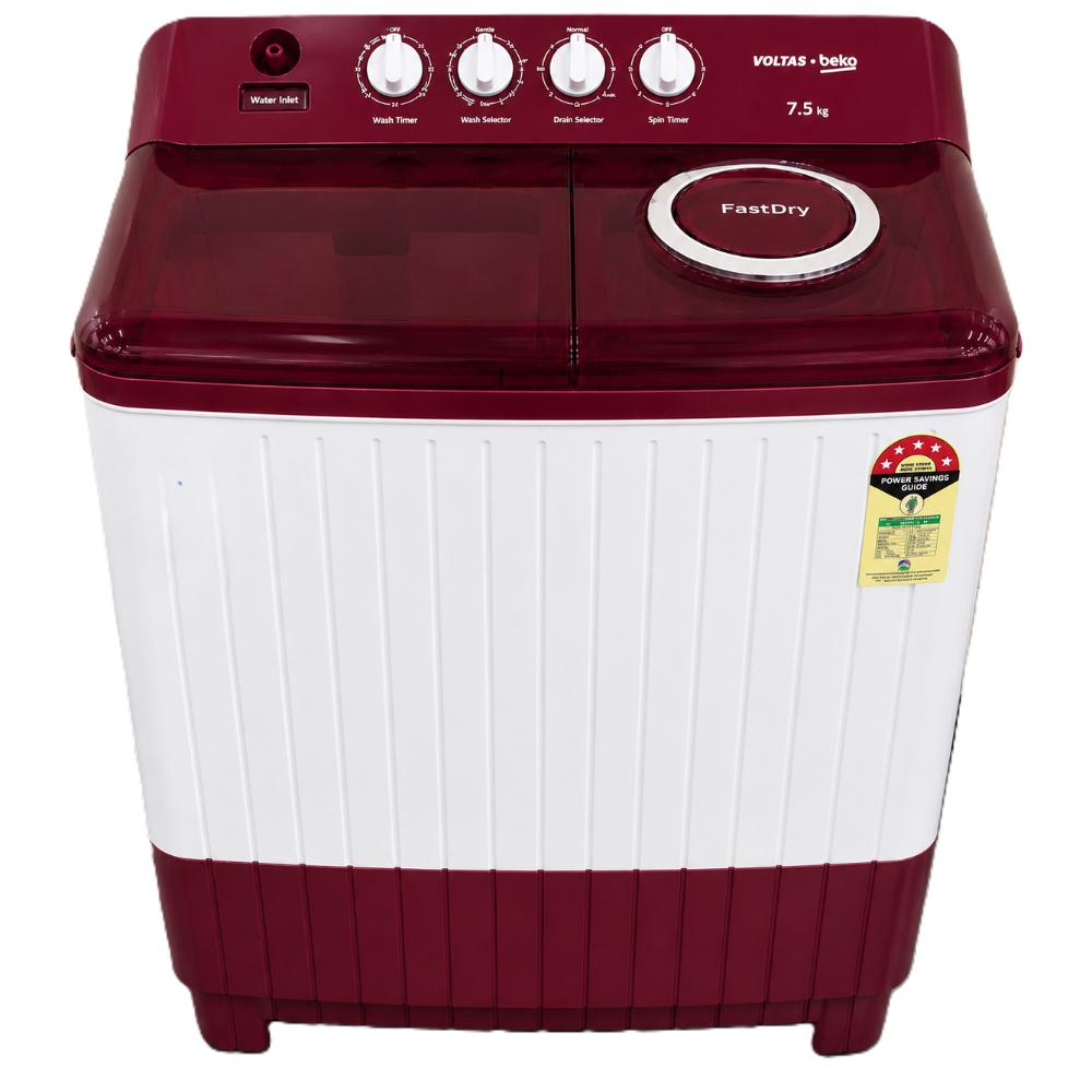 Voltas Beko 7.5 Kg Top Load Semi-Automatic Washing Machine, OK4R0R0W03E, Burgundy