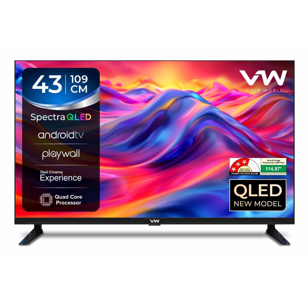VW 109 cm (43 inches), OptimaX Series Full HD Smart QLED Android TV, Black, VW43AQ1