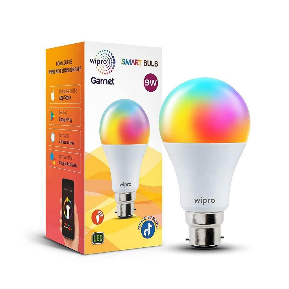 Wipro 9 Watts B22 Wi-Fi Smart LED Bulb with 16 Million Colours, Music Sync, Amazon Alexa and Google Assistant, NS9400