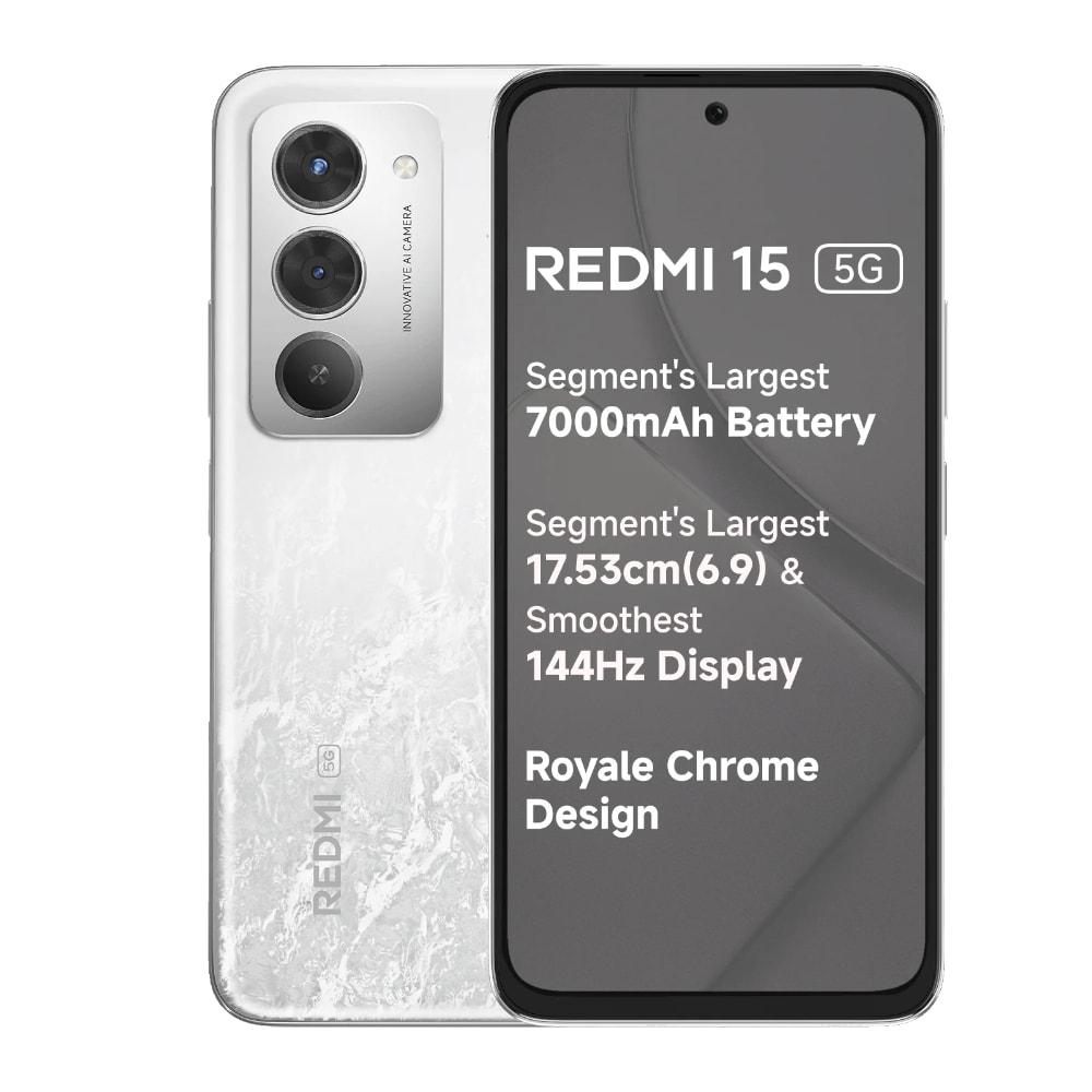 Redmi 15 5G 128 GB, 6 GB RAM, Frosted White, Mobile Phone
