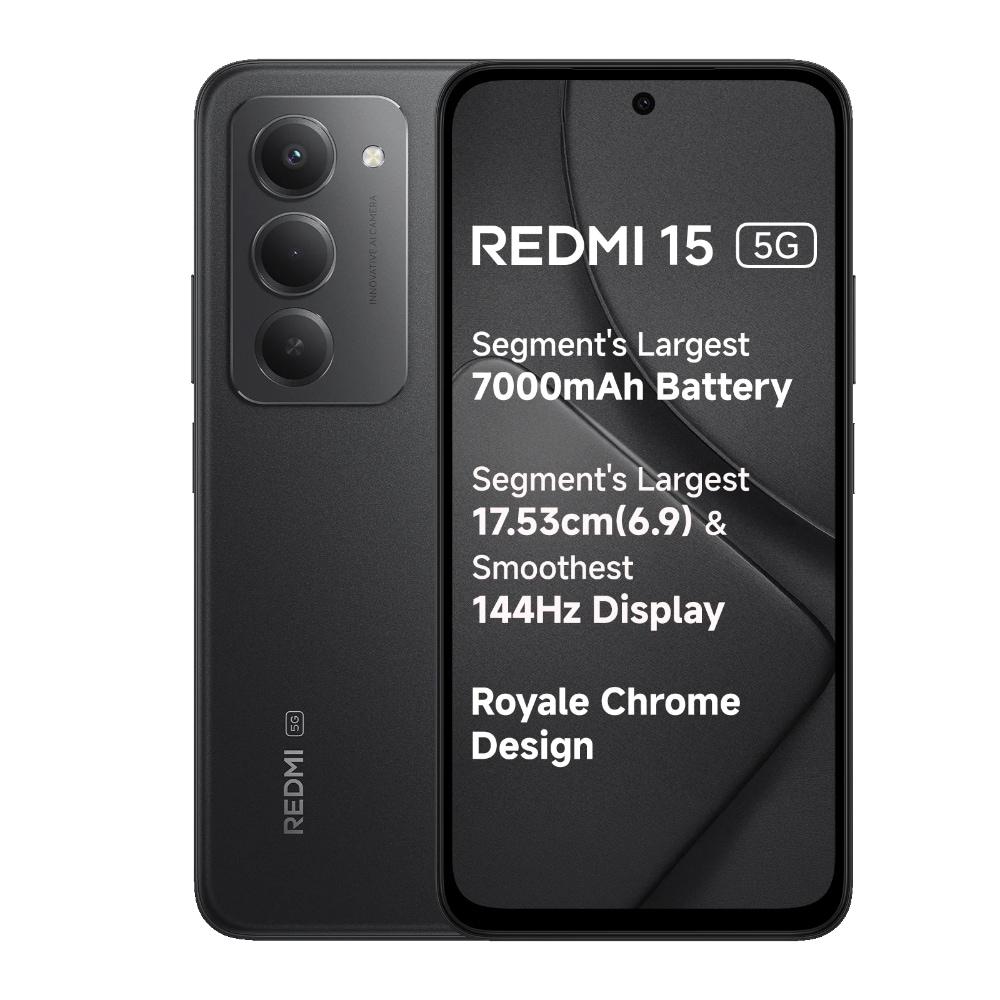 Redmi 15 5G 256 GB, 8 GB RAM, Midnight Black, Mobile Phone
