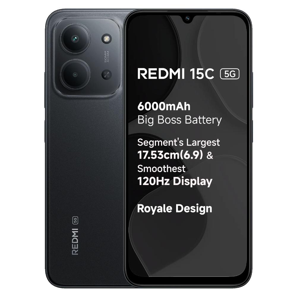 Redmi 15C 5G 128 GB, 6 GB RAM, Midnight Black, Mobile Phone