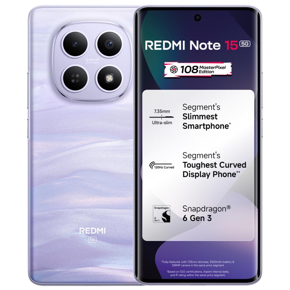 Redmi Note 15 5G 256 GB, 8 GB RAM, Mist Purple, Mobile Phone