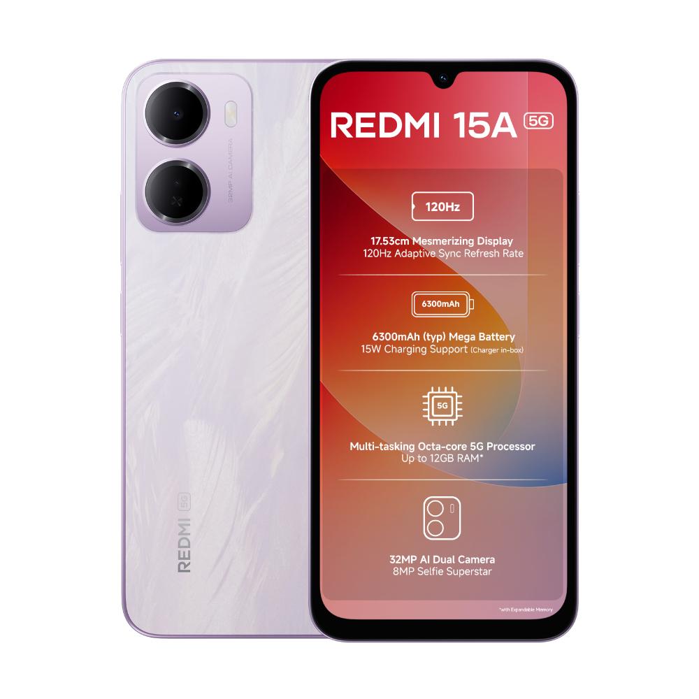Redmi 15A 5G 128 GB, 6 GB RAM, Purple, Mobile Phone
