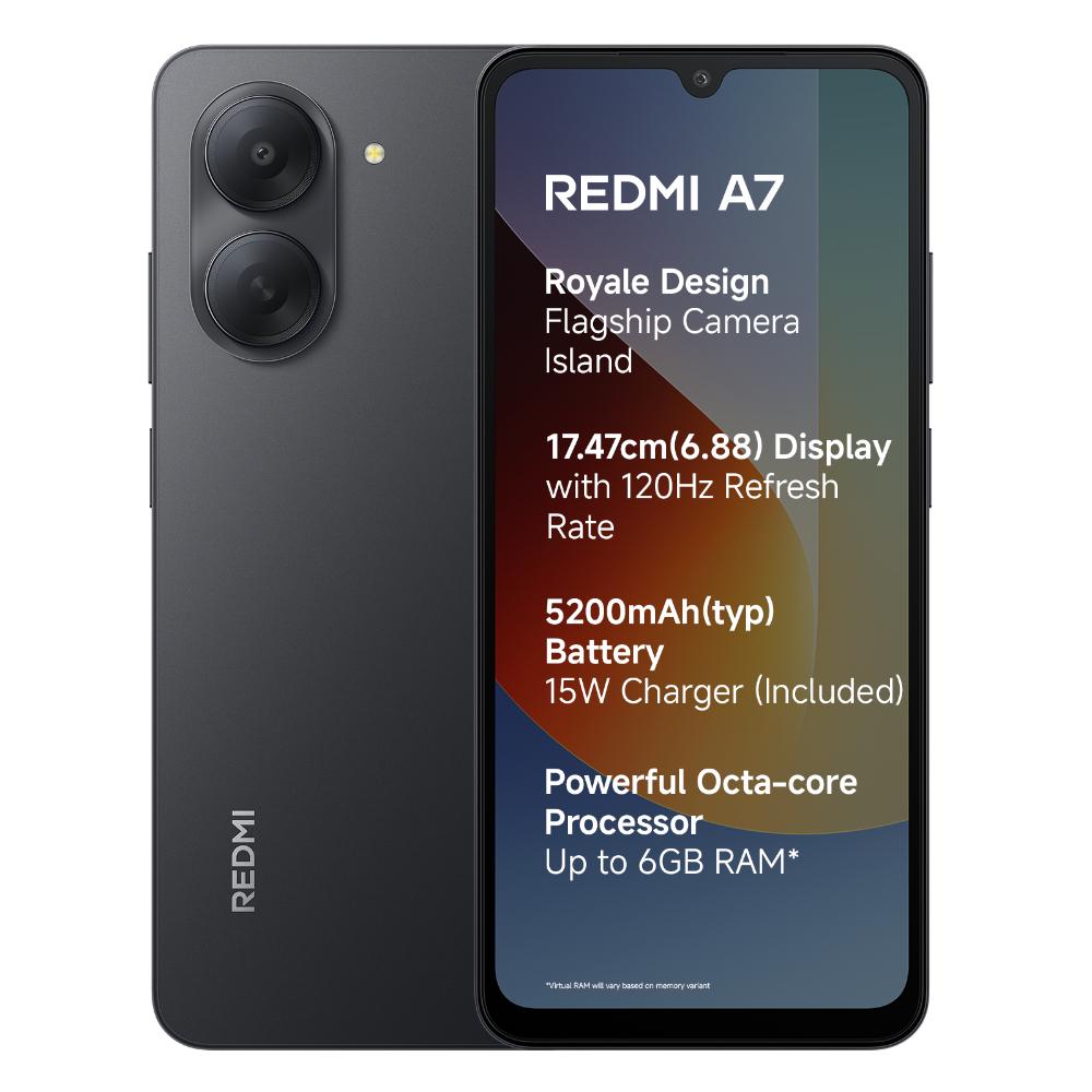 Redmi A7 4G, 64 GB, 3 GB RAM, Black, Mobile Phone