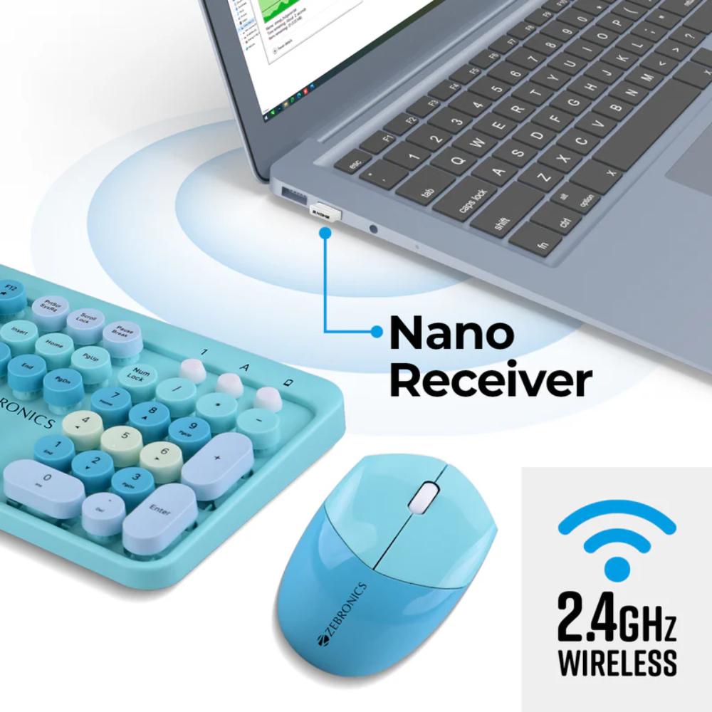 Zebronics Companion 301 Wireless Keyboard and Mouse Combo, Aqua Green