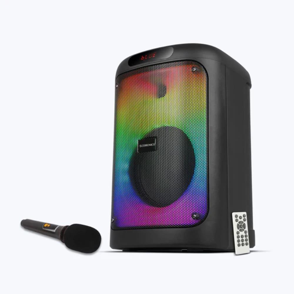 Zebronics Party Speaker Zeb_Blow, 64 W output, RGB lights, 6 hrs Backup, Wireless Mic, Karaoke, Voice Change, Guitar Input, Remote Control