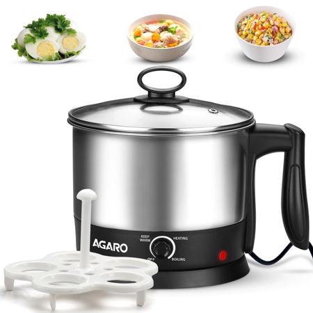 Agaro Esteem Multipurpose Electric Kettle 1.2 L 600 W, Stainless Steel, Egg Rack & Grill Rack, 3 Heating Modes, Boiling Water, Tea, Coffee, Oats, Noodles and Soup