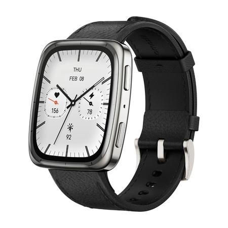 Amazfit Active 2 Square (Smartchoice), 2000 Nits Bright AMOLED Display, 10 Day Battery, Built in GPS, 5 ATM Water Resistant, Android & iPhone, Accurate Readings, BT Call, Sleep Monitor, Black Leather
