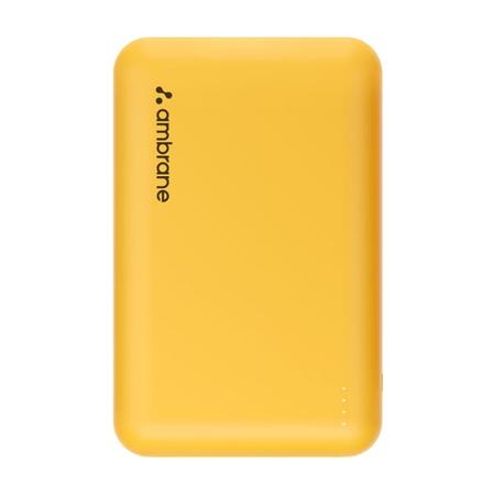 Ambrane 20000 mAh Power Bank, PowerLit XL Lite, 22.5 W fast Charging, Triple Output 2 Type A & 1 Type C, Short Circuit & Overcurrent Protection, Pocket Size, BIS Certified, LED Indicator, Cable Included, Yellow Ambrane 20000 mAh Power Bank, PowerLit XL Lite, 22.5 W fast Charging, Triple Output 2 Type A & 1 Type C, Short Circuit & Overcurrent Protection, Pocket Size, BIS Certified, LED Indicator, Cable Included, Yellow