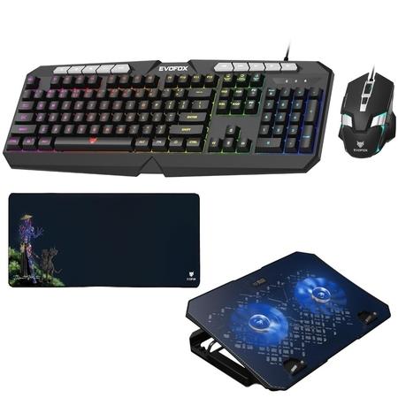 EvoFox Deathray Gaming 4 in 1 Wired Keyboard, Mouse, Desk Pad, Cooling Pad Combo, Black EvoFox Deathray Gaming 4 in 1 Wired Keyboard, Mouse, Desk Pad, Cooling Pad Combo, Black