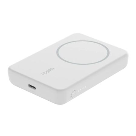 Belkin 5000 mAh Magnetic MagSafe Compatible Wireless Power Bank with Stand, BPD004btWT, White Belkin 5000 mAh Magnetic MagSafe Compatible Wireless Power Bank with Stand, BPD004btWT, White