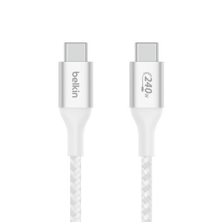 Belkin USB-C to USB-C Braided cable, 100 cm (1 m) Length, 240 W PD, Fast Charge and Sync, Over Temperature Protection, Double Braided Nylon cable, 30000+ Bends Lifespan, Compatible with Phones, Laptops and Tablets, White Belkin USB-C to USB-C Braided cable, 100 cm (1 m) Length, 240 W PD, Fast Charge and Sync, Over Temperature Protection, Double Braided Nylon cable, 30000+ Bends Lifespan, Compatible with Phones, Laptops and Tablets, White
