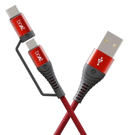 boAt Deuce USB 330 2 in 1 Cable, Martian Red boAt Deuce USB 330 2 in 1 Cable, Martian Red