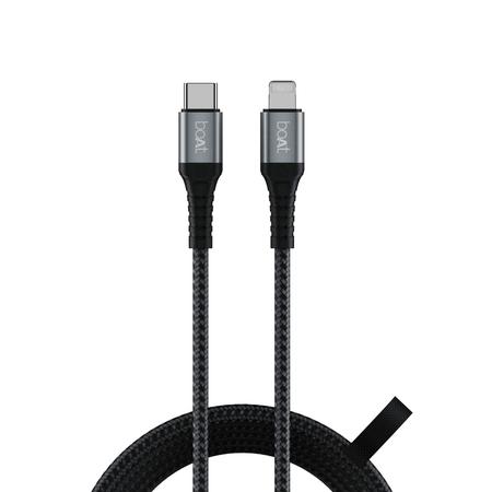 boAt LTG 650 Type C Lightning Cable, 3A Fast Charging, 480 MBps Data Sync, 150 cm (1.5 m) Length, Apple MFi Certified Cable, 10000+ Bends Lifespan, Compatible with Apple Devices, Tangle-free with Velcro Cable Organiser, Latest Apple C94 Connector, Black