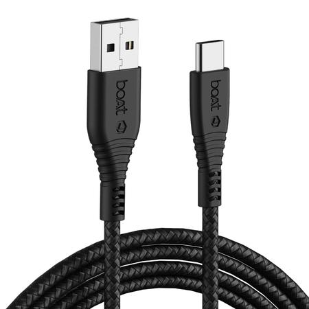 boAt Type C A325, 150 cm (1.5 m) length, 3A Rapid Charging, 480 mbpsData Sync, 10000+ Bends Lifespan, Braided cable, Universal Compatible with All Type-C Devices, Black boAt Type C A325, 150 cm (1.5 m) length, 3A Rapid Charging, 480 mbpsData Sync, 10000+ Bends Lifespan, Braided cable, Universal Compatible with All Type-C Devices, Black