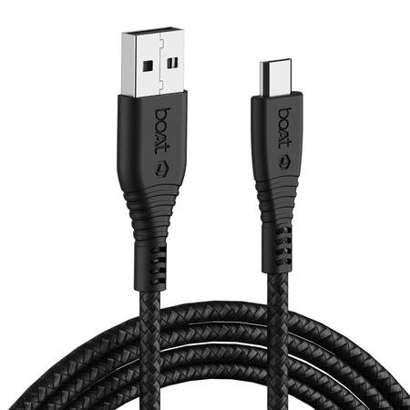 boAt Micro USB Cable 55, 150 cm (1.5 m) Length, 3A Fast Charging, 480mbps Data Transfer, Tangle Free, 10000+ Bends Lifespan, Braided Cable, Universal Compatibility with all Micro USB Devices, Black